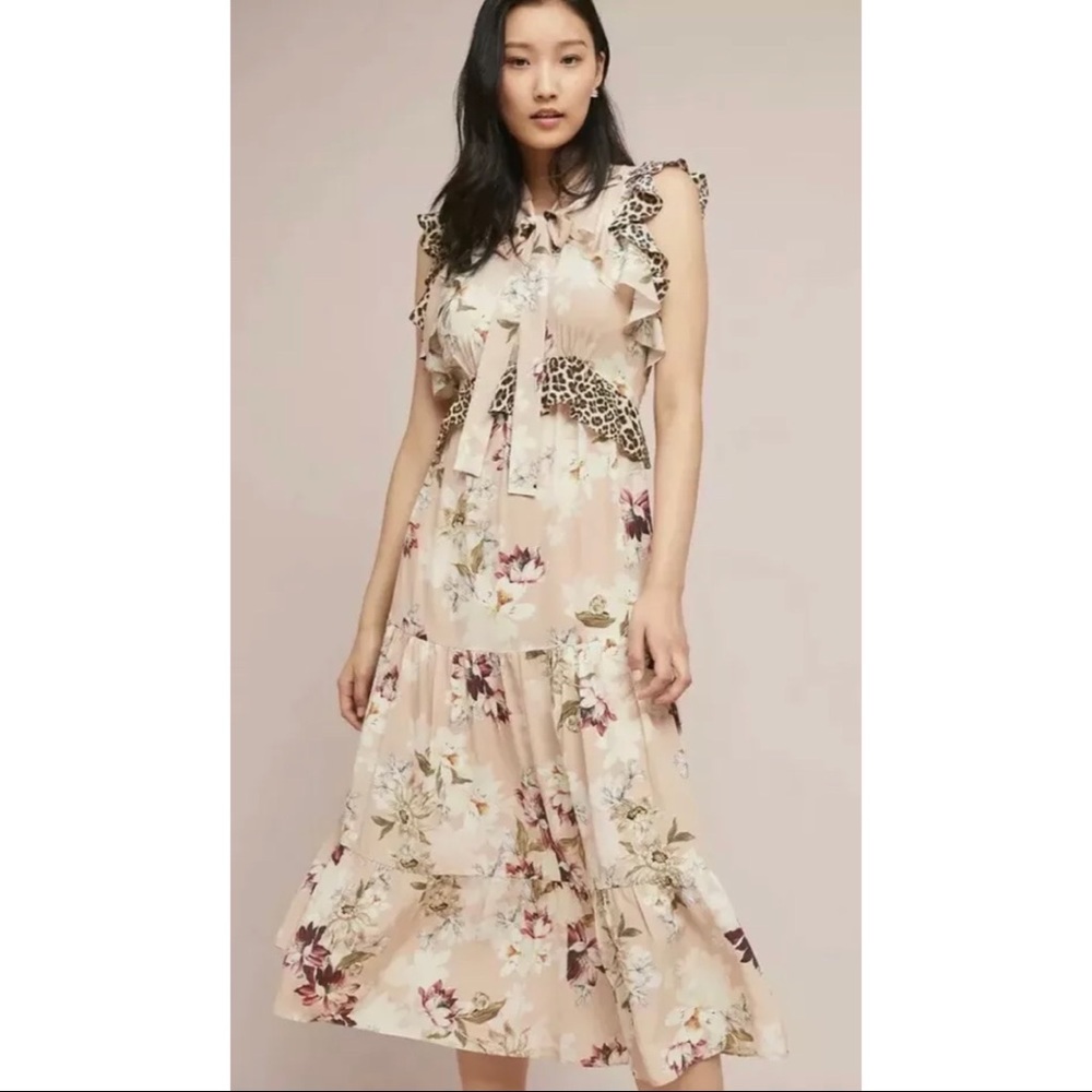 NEW Kachel by Anthropologie Sedona Sunrise 100% Silk Midi Dress